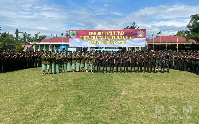 Danrindam XVIII/Kasuari Tutup Pendidikan Diktukba TNI AD Gel II TA 2026, 153 Prajurit Resmi Sandang Pangkat Sersan Dua