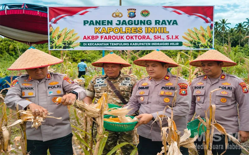 Kepolisian Negara Republik Indonesia Dorong Swasembada Pangan, Kapolres Inhil Hadiri Panen Raya Jagung Serentak Nasional di Tempuling