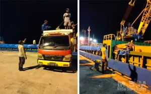 Personel Polsek Pelabuhan Polres Ketapang Laksanakan Pengamanan Bongkar Muat Barang dan Sampaikan Imbauan Keselamatan Kerja