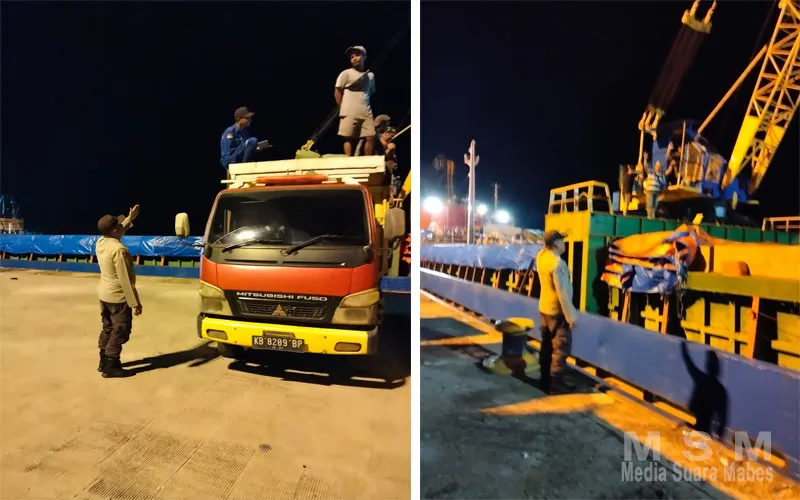 Personel Polsek Pelabuhan Polres Ketapang Laksanakan Pengamanan Bongkar Muat Barang dan Sampaikan Imbauan Keselamatan Kerja