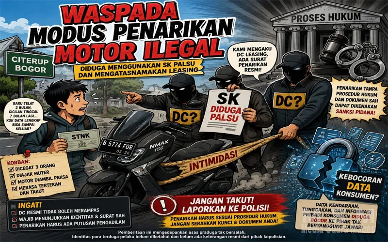 Diduga Berkedok DC Leasing, Tiga Pria Rampas Motor Warga di Bogor Pakai SK Palsu