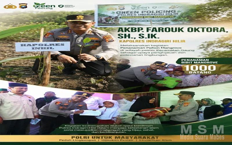 Kapolres Inhil Tanam 1.000 Bibit Mangrove di Pesisir Gaung, Wujud Nyata Green Policing dan Kepedulian Lingkungan