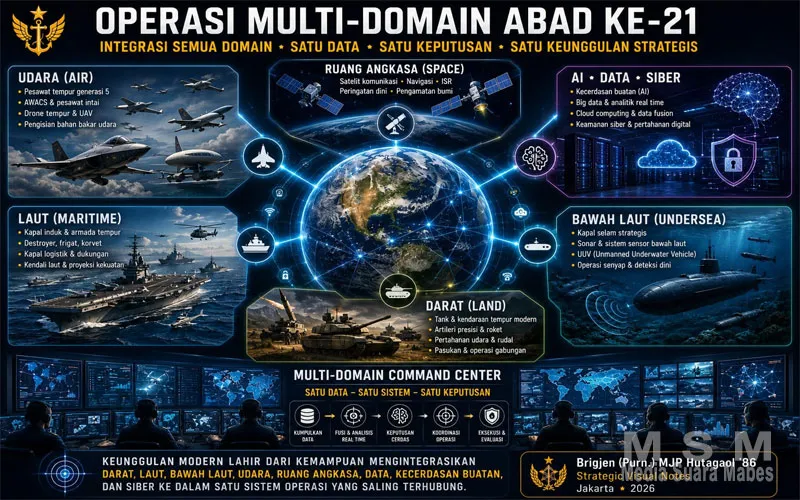 PERANG MULTI-DOMAIN ABAD KE-21: Integrasi Darat, Laut, Udara, Siber, hingga Kecerdasan Buatan Ubah Strategi Pertahanan Modern