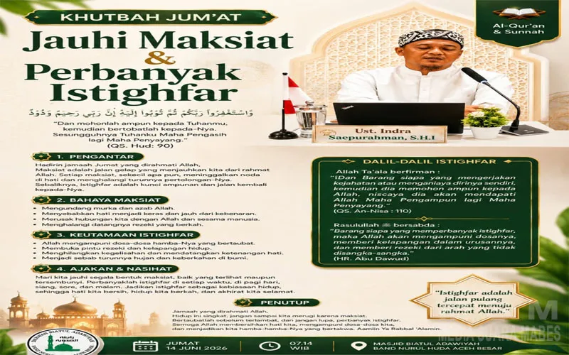 Khutbah Jumat di Masjid Rabiatul Adawiyah Cileungsi, Ustadz Indra Saepurahman Ajak Jamaah Jauhi Maksiat dan Perbanyak Istighfar
