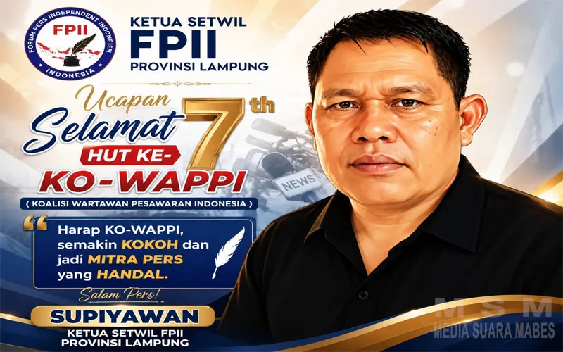 Ketua Setwil FPII Provinsi Lampung Sampaikan Ucapan Selamat HUT ke-7 KOWAPI, Harap Semakin Kokoh dan Menjadi Mitra Pers yang Handal