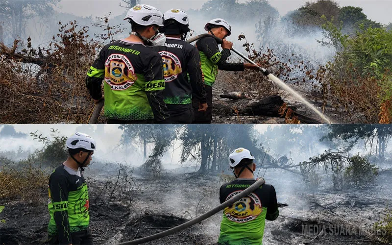 Tim SAR Ditsamapta Polda Kalbar Padamkan Titik Api Sisa Karhutla di Belakang Bandara Supadio