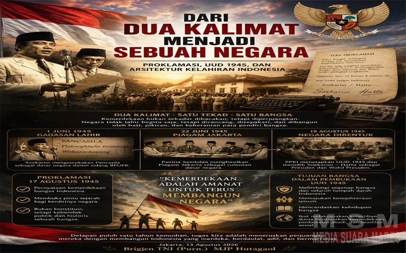 Dari Dua Kalimat Menjadi Sebuah Negara: Proklamasi, UUD 1945, dan Arsitektur Kelahiran Indonesia