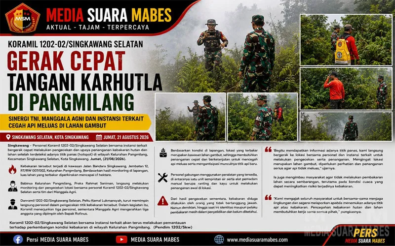 Koramil 1202-02/Singkawang Selatan Gerak Cepat Tangani Karhutla di Pangmilang