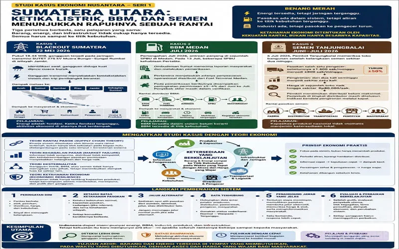 Studi Kasus Ekonomi Nusantara Seri 1: Ketika Listrik, BBM, dan Semen Menunjukkan Rapuhnya Rantai Pasok Sumatera Utara