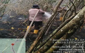 Polsek Matan Hilir Utara Gerak Cepat Padamkan Karhutla di Desa Kuala Tolak