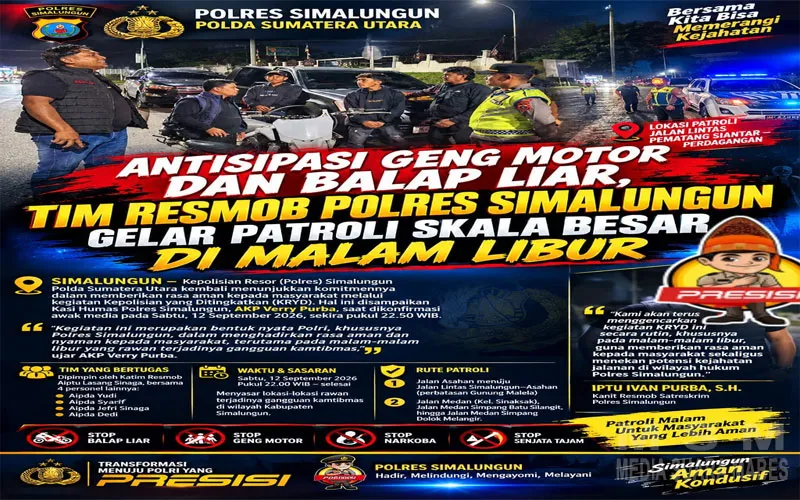 Antisipasi Geng Motor dan Balap Liar, Tim Resmob Polres Simalungun Gelar Patroli Skala Besar di Malam Libur