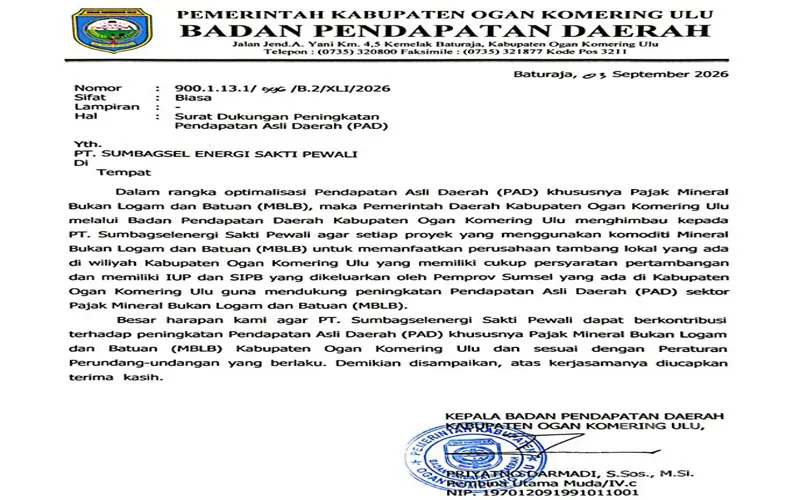 Langkah Tegas Optimalkan PAD Sektoi Tambang Bapenda OKU Desak Tiga PT Setor Pajak MBLB