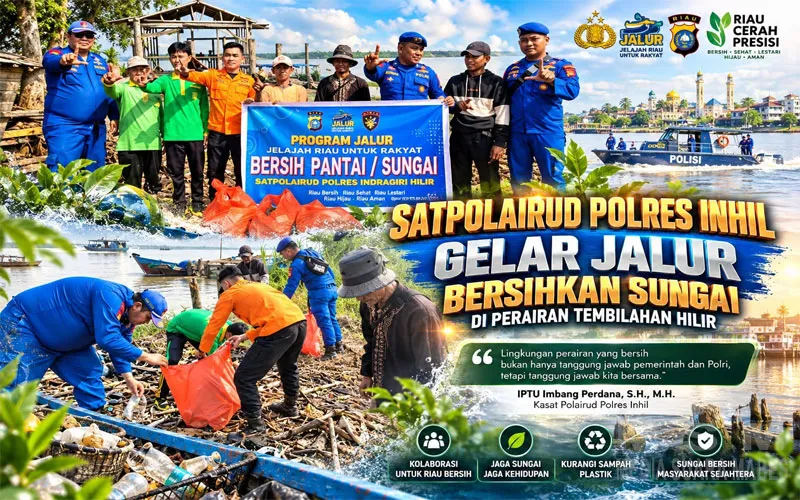 Satpolairud Polres Inhil Turun ke Perairan, Angkat Sampah dan Perkuat Gerakan Jaga Sungai