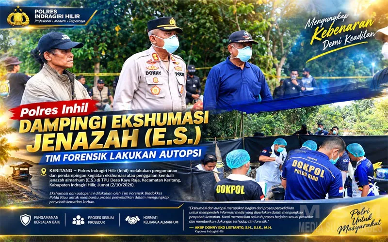 Polres Inhil Dampingi Ekshumasi Jenazah E.S., Tim Forensik Lakukan Autopsi untuk Mengungkap Penyebab Kematian