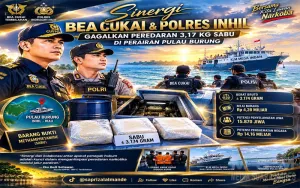 Bea Cukai dan Polres Inhil Gagalkan Penyelundupan 3,17 Kg Sabu dari Malaysia