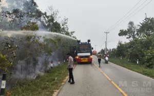 Bersama BPBD, Personel Brimob Polda Kalbar Bergerak Cepat Padamkan Kebakaran di Desa Kunyai