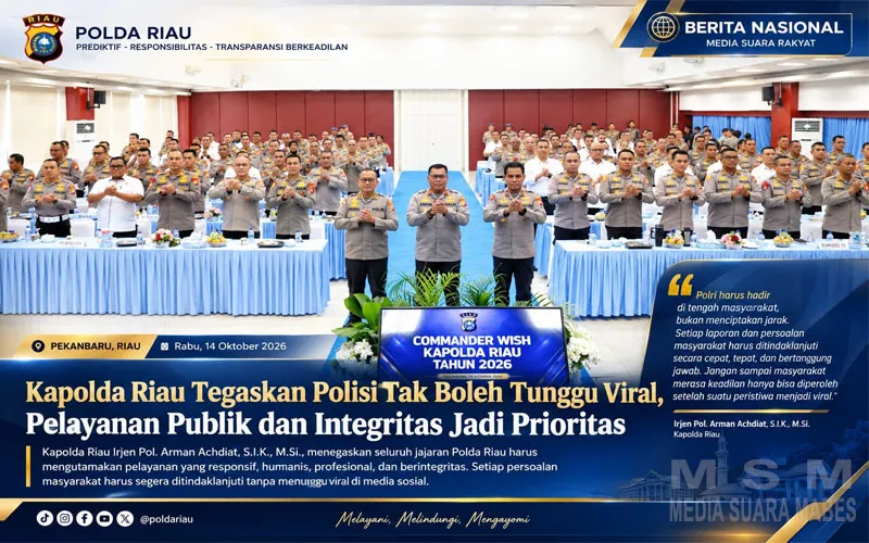 Kapolda Riau Tegaskan Polisi Tak Boleh Menunggu Viral, Pelayanan Publik dan Integritas Jadi Prioritas