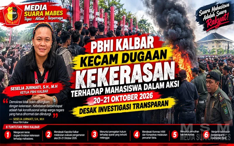 PBHI Kalbar Kecam Dugaan Kekerasan terhadap Mahasiswa dalam Aksi 20–21 Oktober 2026, Desak Investigasi Transparan
