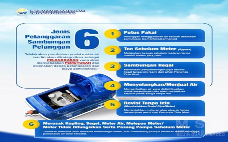 Perumda Tirta Musi Palembang Ingatkan Enam Jenis Pelanggaran Sambungan Pelanggan