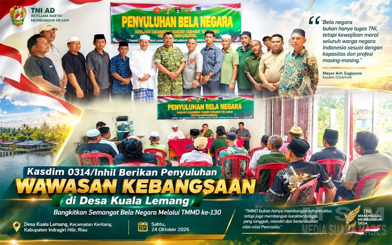 Kasdim 0314/Inhil Berikan Penyuluhan Wawasan Kebangsaan dalam TMMD ke-130, Perkuat Semangat Bela Negara di Desa Kuala Lemang