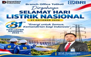 Hari Listrik Nasional ke-81, Pinca BRI Branch Office Tolitoli Berikan Ucapkan Selamat