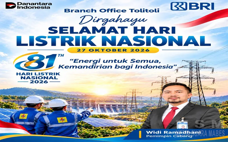 Hari Listrik Nasional ke-81, Pinca BRI Branch Office Tolitoli Berikan Ucapkan Selamat
